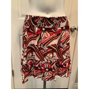 by Anthropologie  Red, Maroon & Tan Floral Striped Mini A-Line Skirt, Size Small